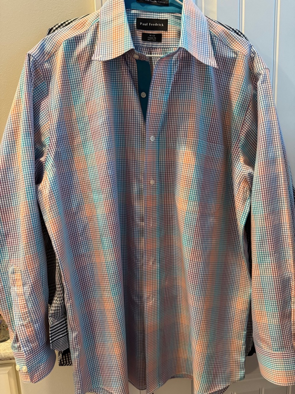 Paul Fredrick Multicolor Check Dress Shirt - Blue & Pink